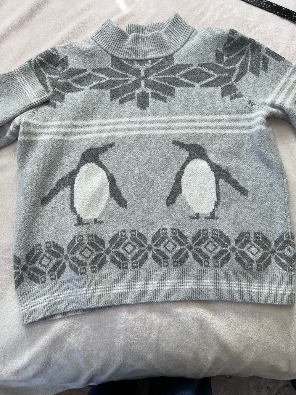 Bass Women’s XL Gray Penguin Fair Isle Mock Neck Sweater Winter Holiday Knit - Picture 4 of 8